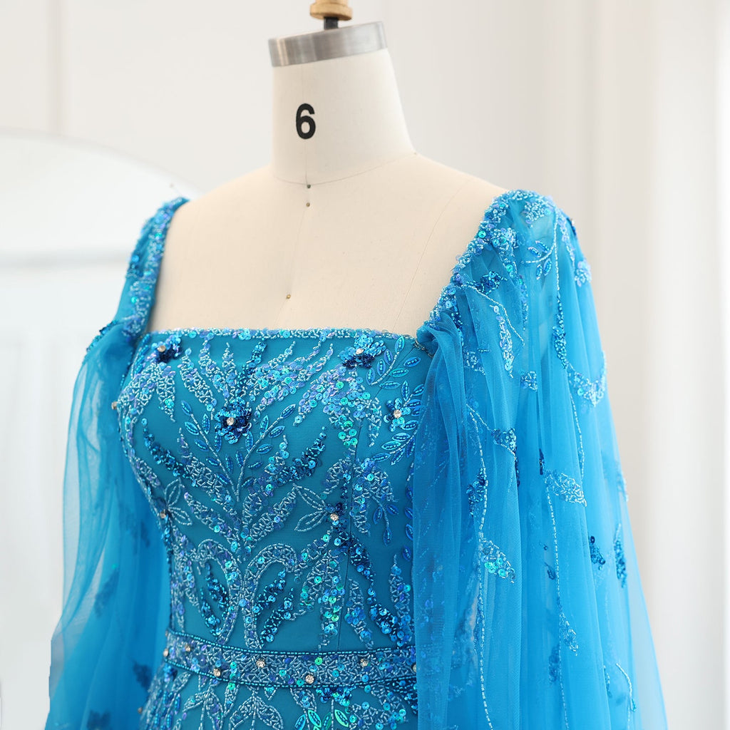 Luxury Feathers Lilac Evening Dress with Cape Sleeves SS381