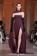 Glamorous Cabernet High-Slit Evening Dress with Scarf SF144