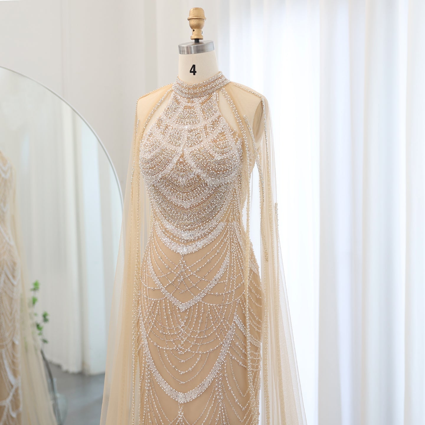 Luxury Pearls Black Evening Dresses with Cape Sleeves SS209