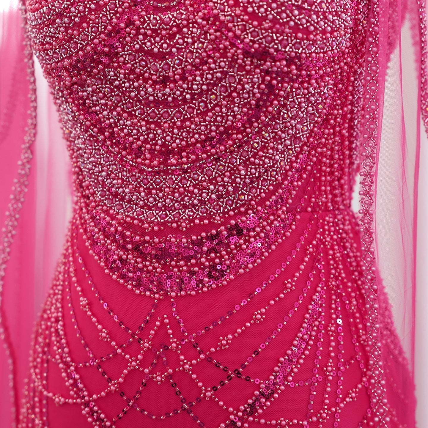 Luxury Pearls Black Evening Dresses with Cape Sleeves SS209