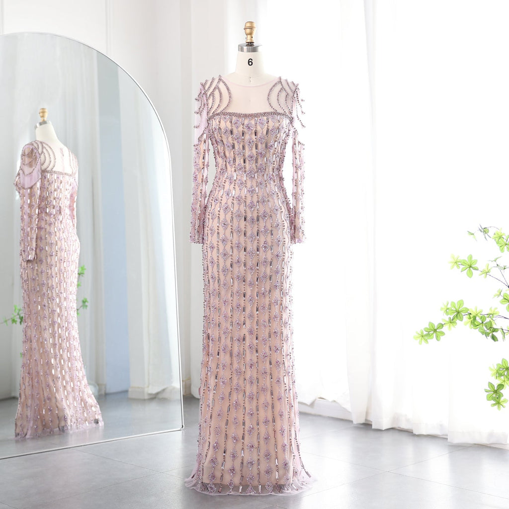Luxury Sage Green Long Sleeves Mermaid Evening Dress SS398