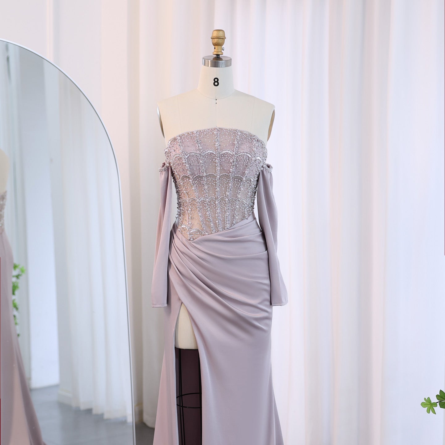 Luxury Mermaid White Evening Dress with High Slit SS416