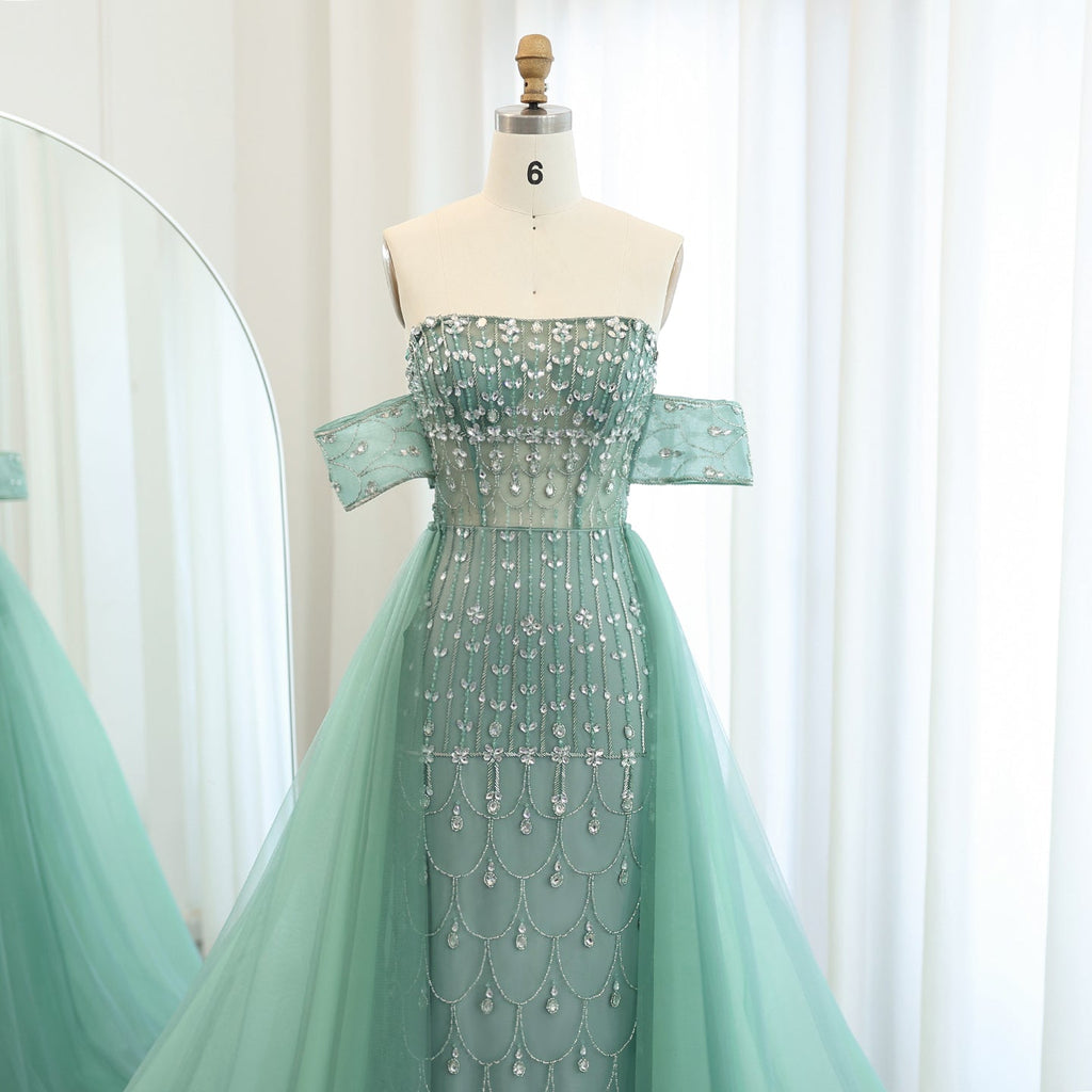 Luxury Champagne Mermaid Evening Dress with Overskirt SS168