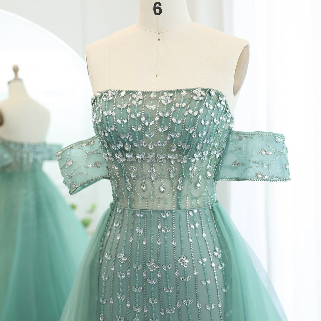 Luxury Champagne Mermaid Evening Dress with Overskirt SS168