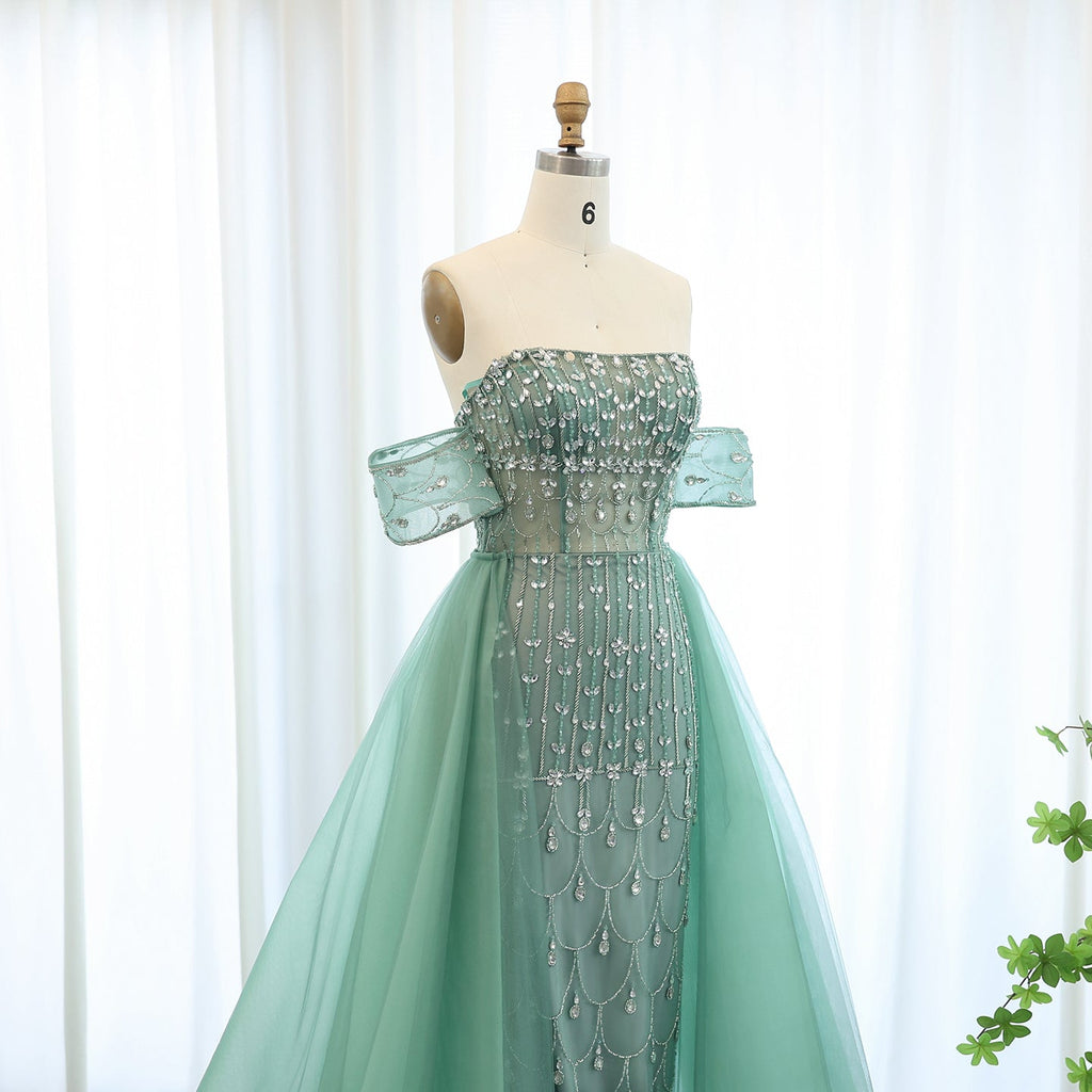 Luxury Champagne Mermaid Evening Dress with Overskirt SS168