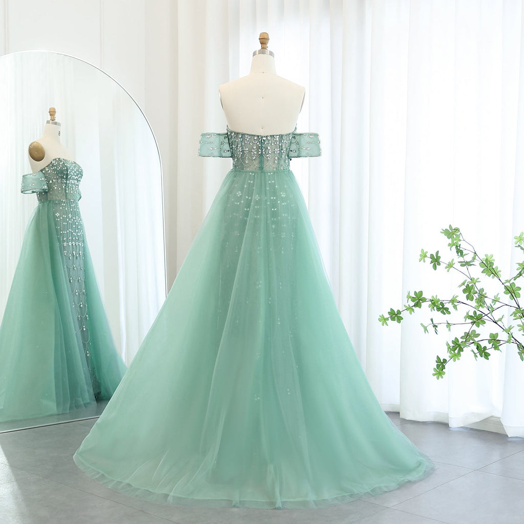 Luxury Champagne Mermaid Evening Dress with Overskirt SS168