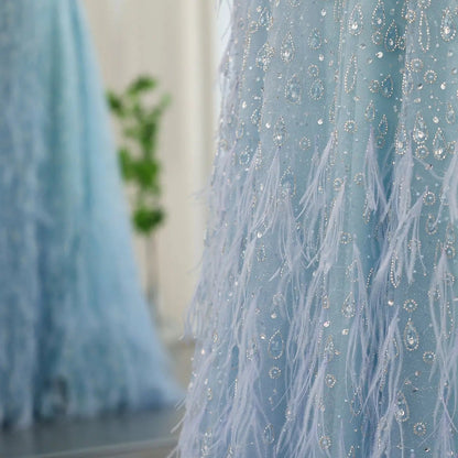 Luxury Feather One Shoulder Evening Dress with Cape Sleeves SS438