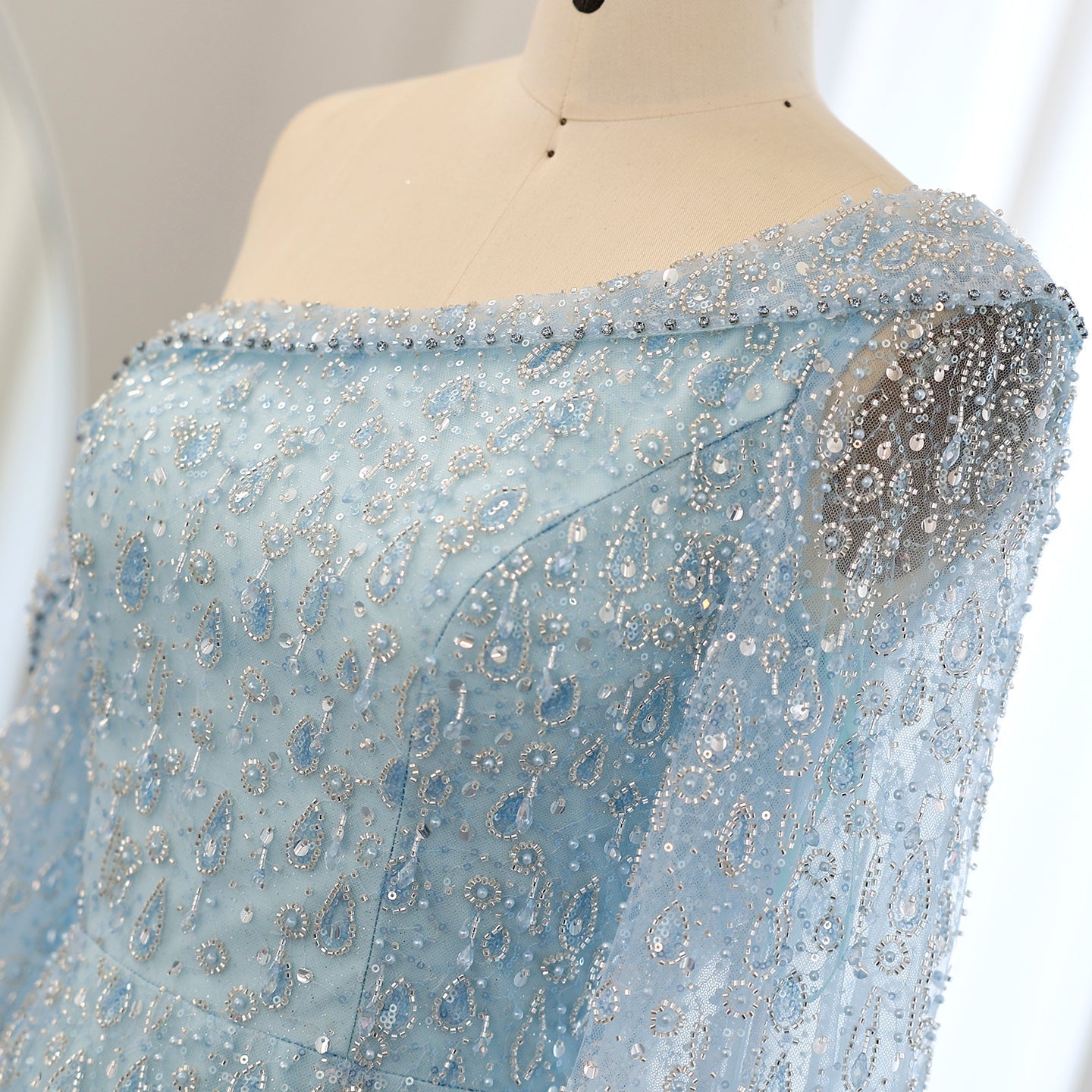 Luxury Feathers Rose Gold Evening Dress with Cape Sleeves SS438