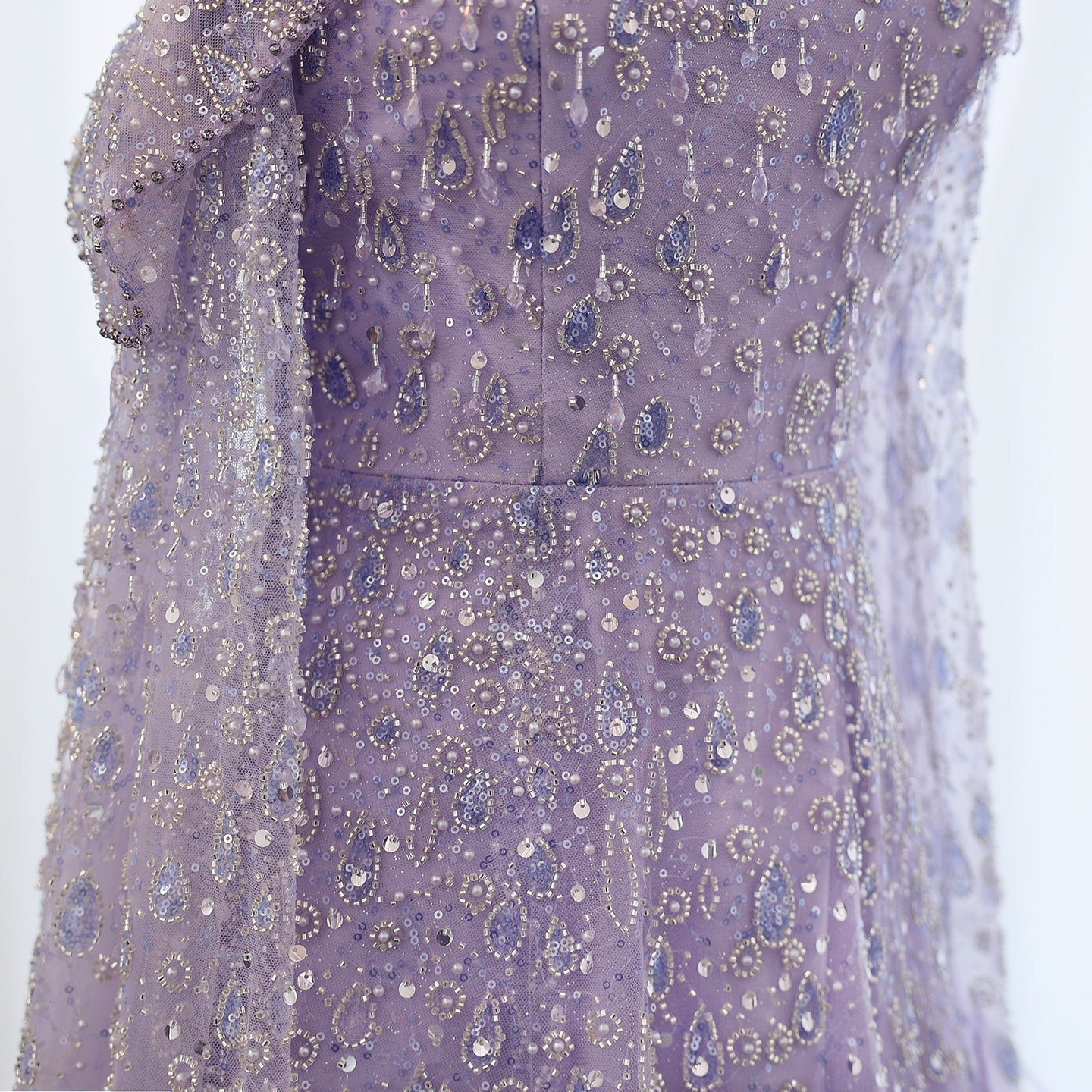Luxury Feathers Rose Gold Evening Dress with Cape Sleeves SS438