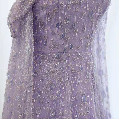 Luxury Feather One Shoulder Evening Dress with Cape Sleeves SS438