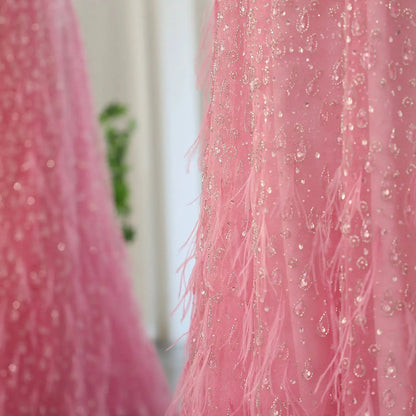 Luxury Feather One Shoulder Evening Dress with Cape Sleeves SS438