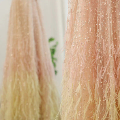Luxury Feather One Shoulder Evening Dress with Cape Sleeves SS438