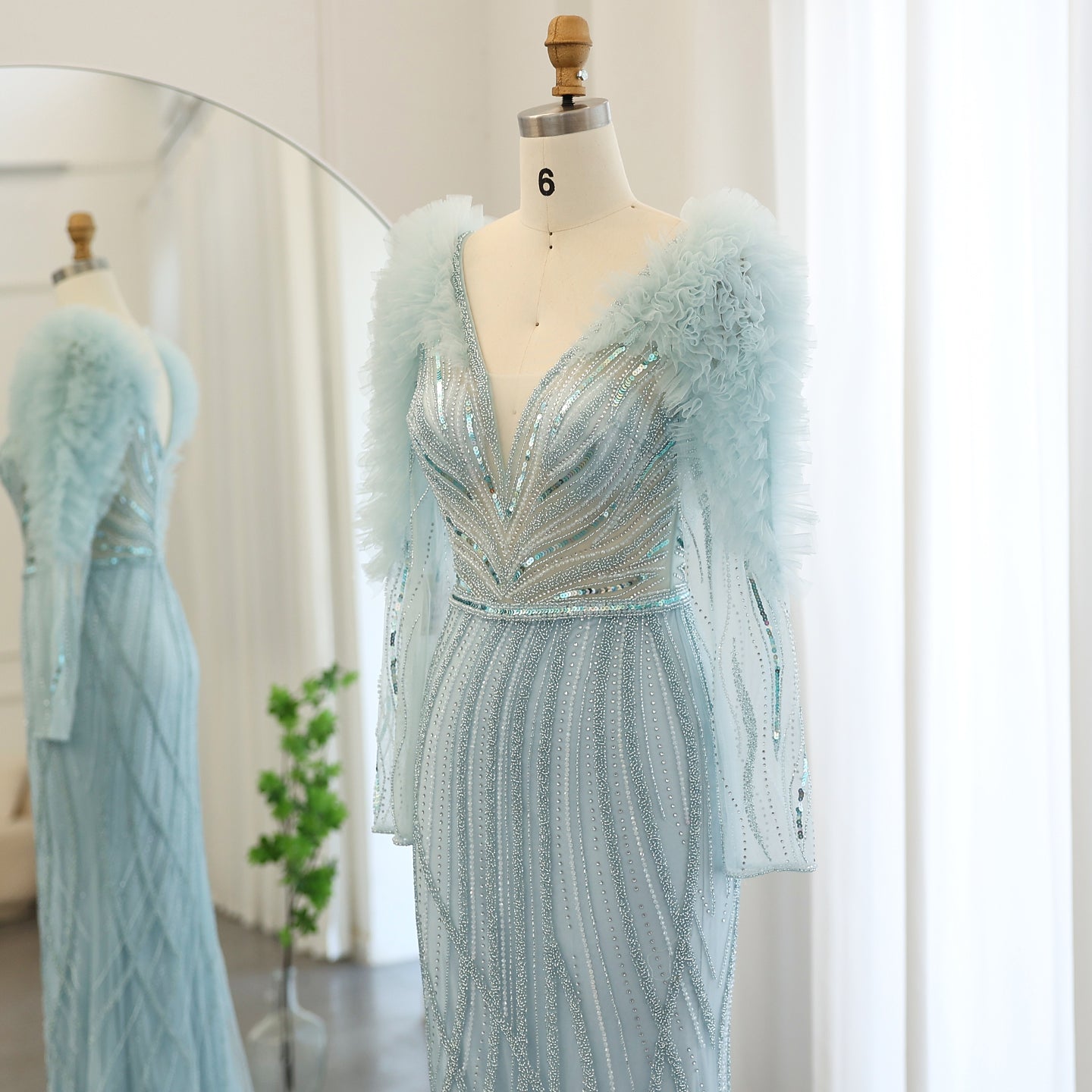 Luxury Lilac Long Sleeves V-Neck Mermaid Evening Dress SS433