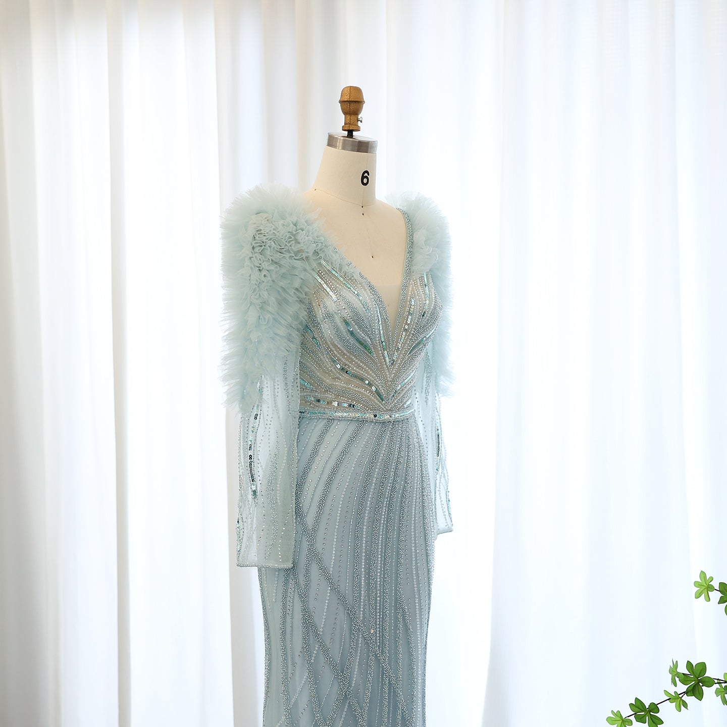 Luxury Lilac Long Sleeves V-Neck Mermaid Evening Dress SS433