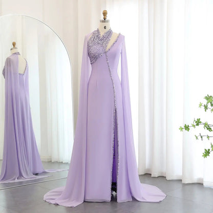 Luxury Green Halter Evening Dress with Cape Sleeves SS474