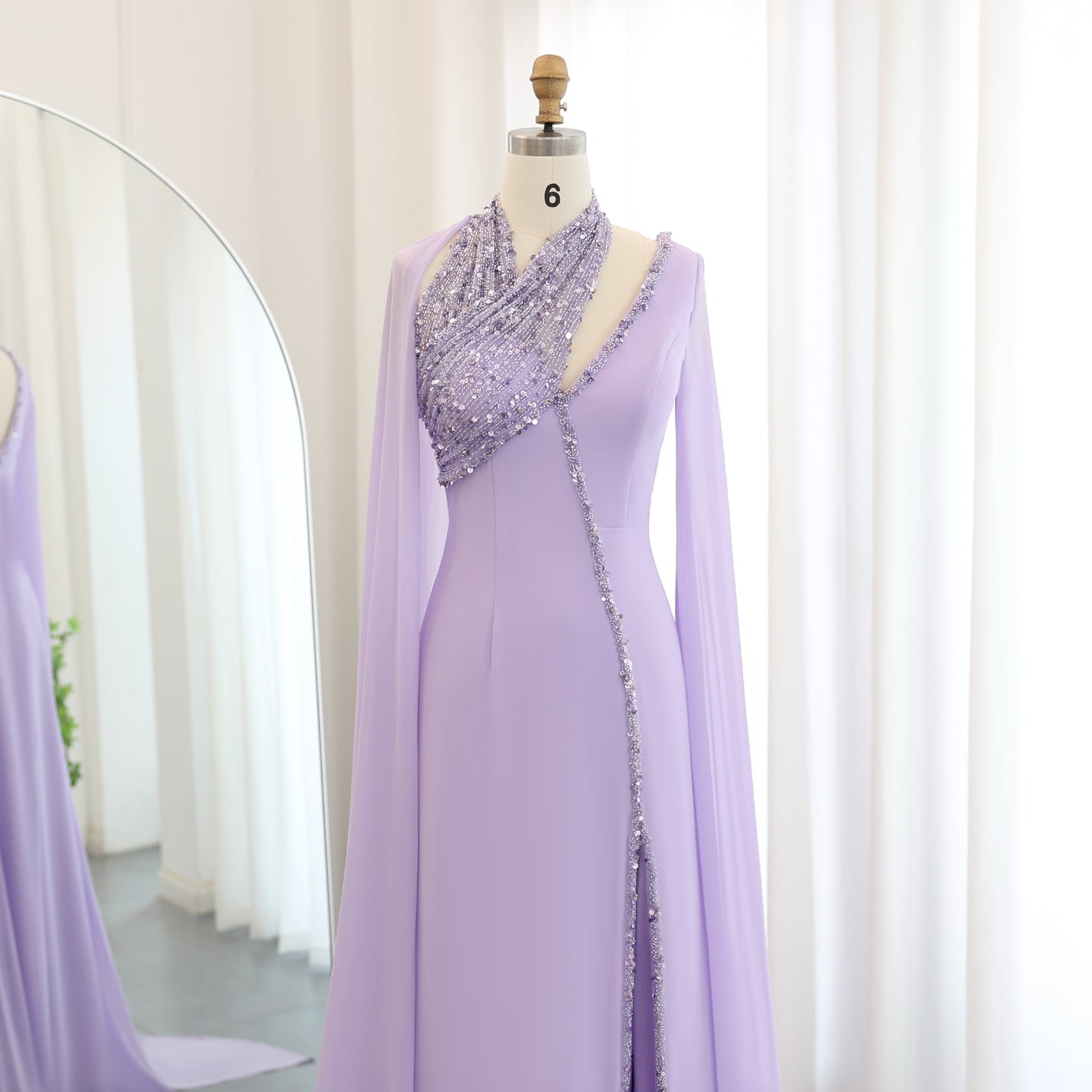 Luxury Beaded Turquoise Chiffon Evening Dress with Cape Sleeves SS474