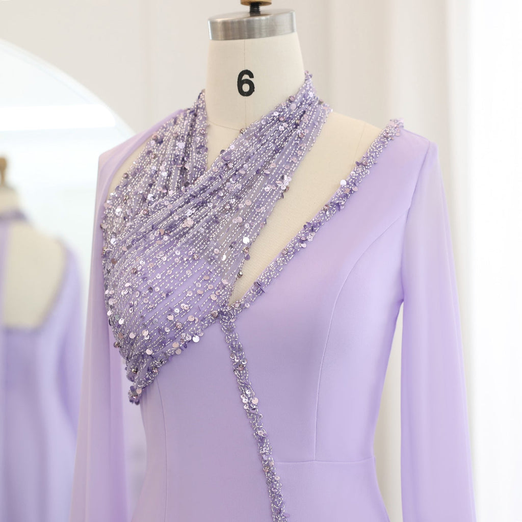 Luxury Beaded Turquoise Chiffon Evening Dress with Cape Sleeves SS474