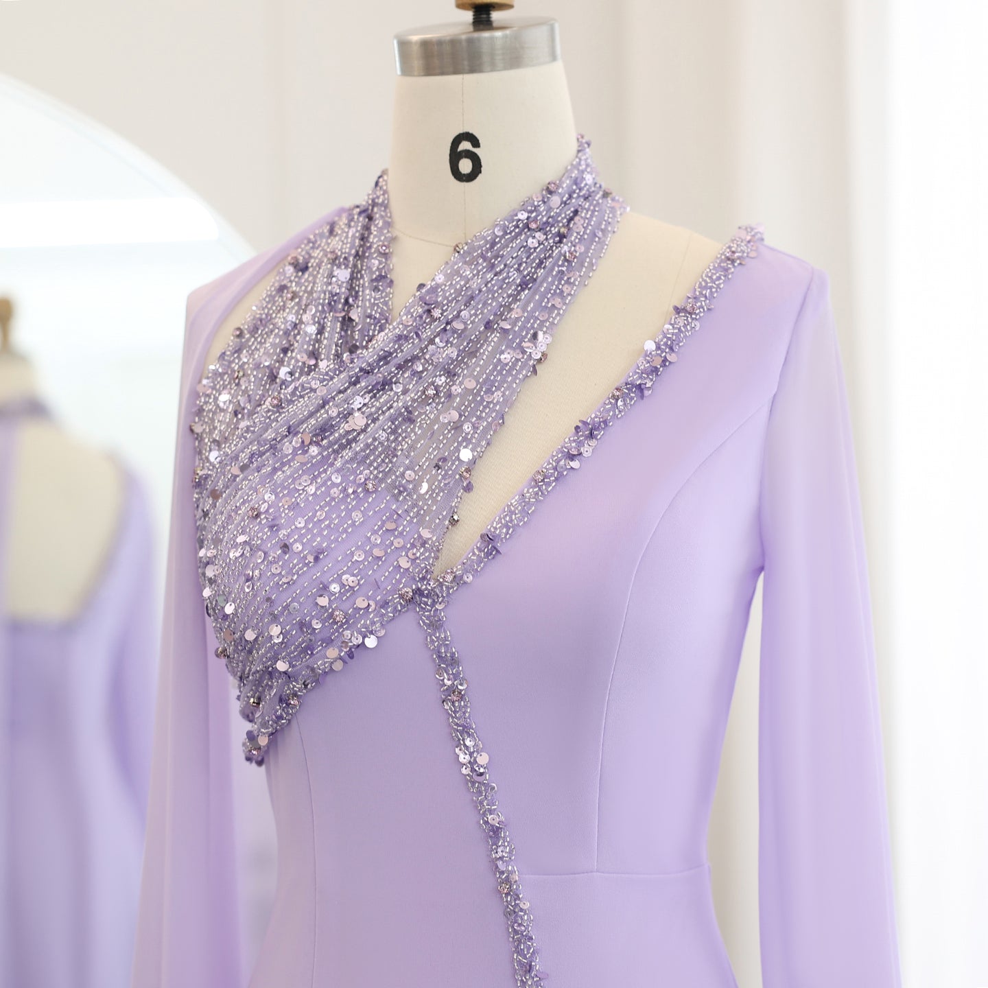 Luxury Beaded Turquoise Chiffon Evening Dress with Cape Sleeves SS474