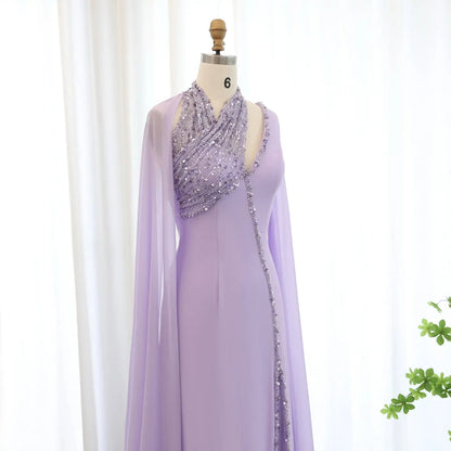 Luxury Green Halter Evening Dress with Cape Sleeves SS474
