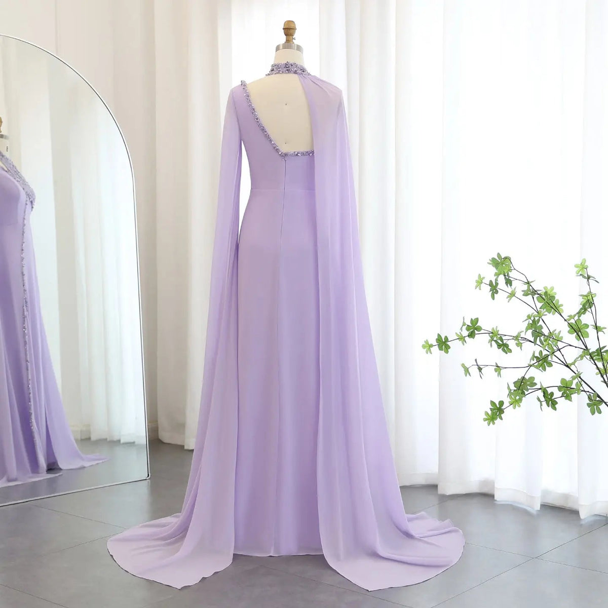 Luxury Green Halter Evening Dress with Cape Sleeves SS474