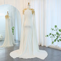Elegant Beaded White Evening Dress with Cape Sleeves SF284