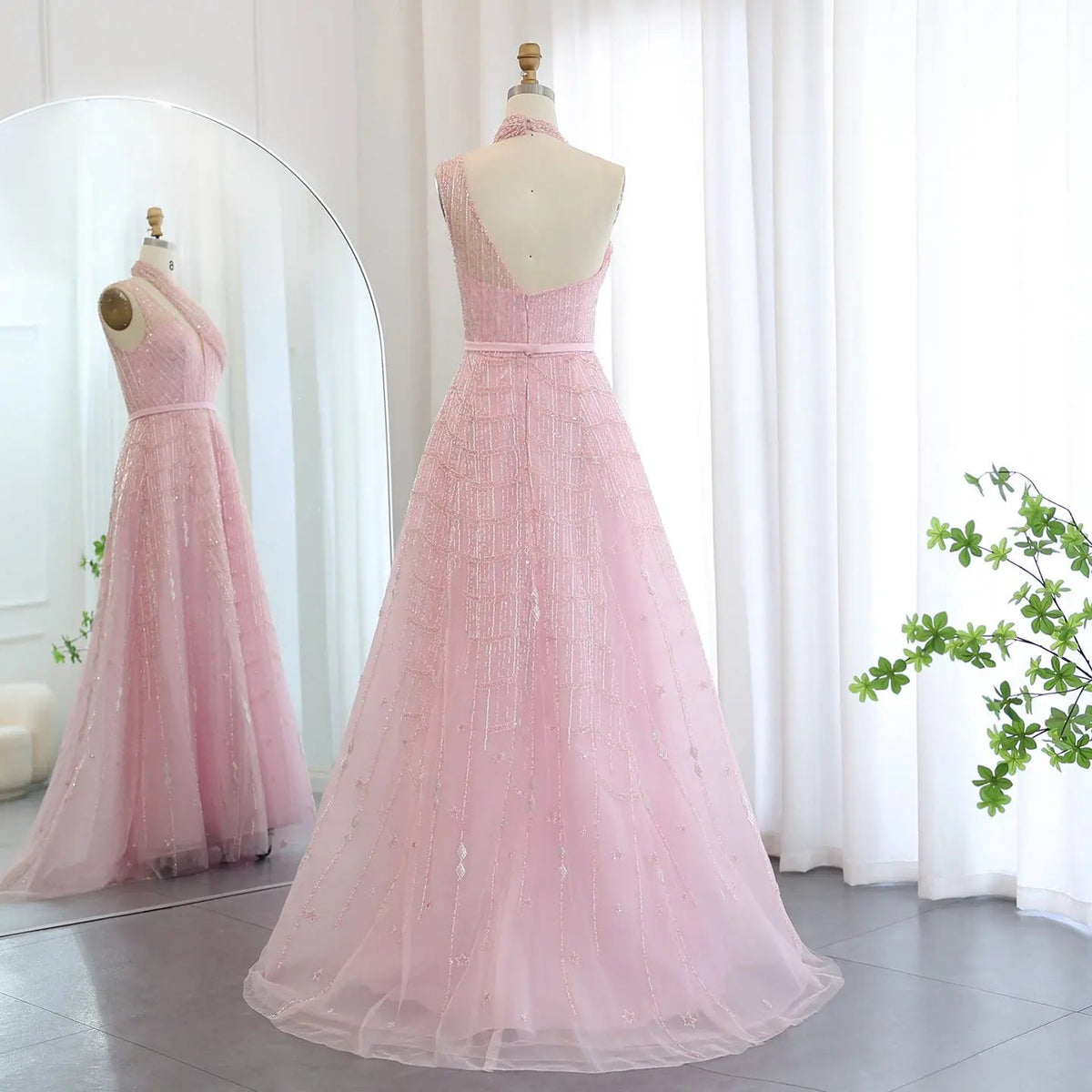 Luxury Beaded Lilac Halter One Shoulder Evening Dress SS329
