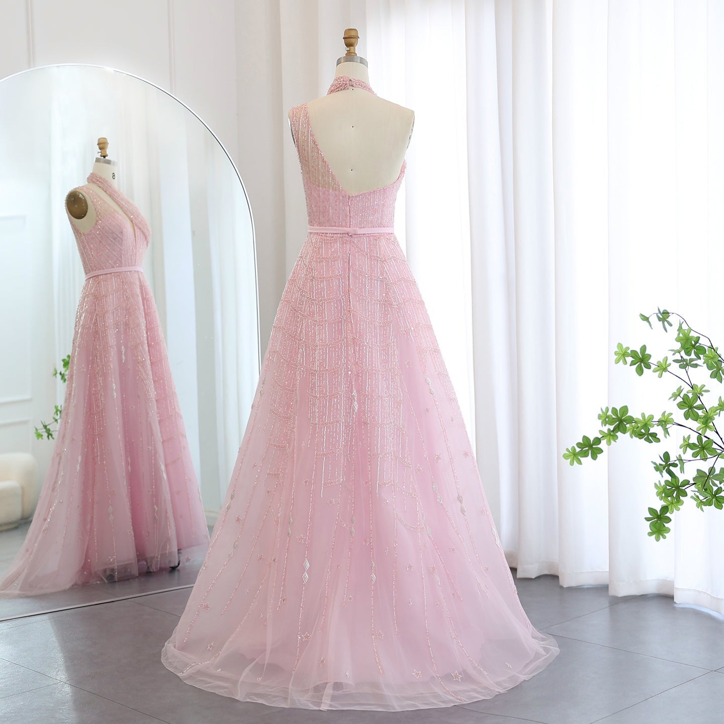 Luxury Beaded Lilac A-Line Long Evening Dress SS329