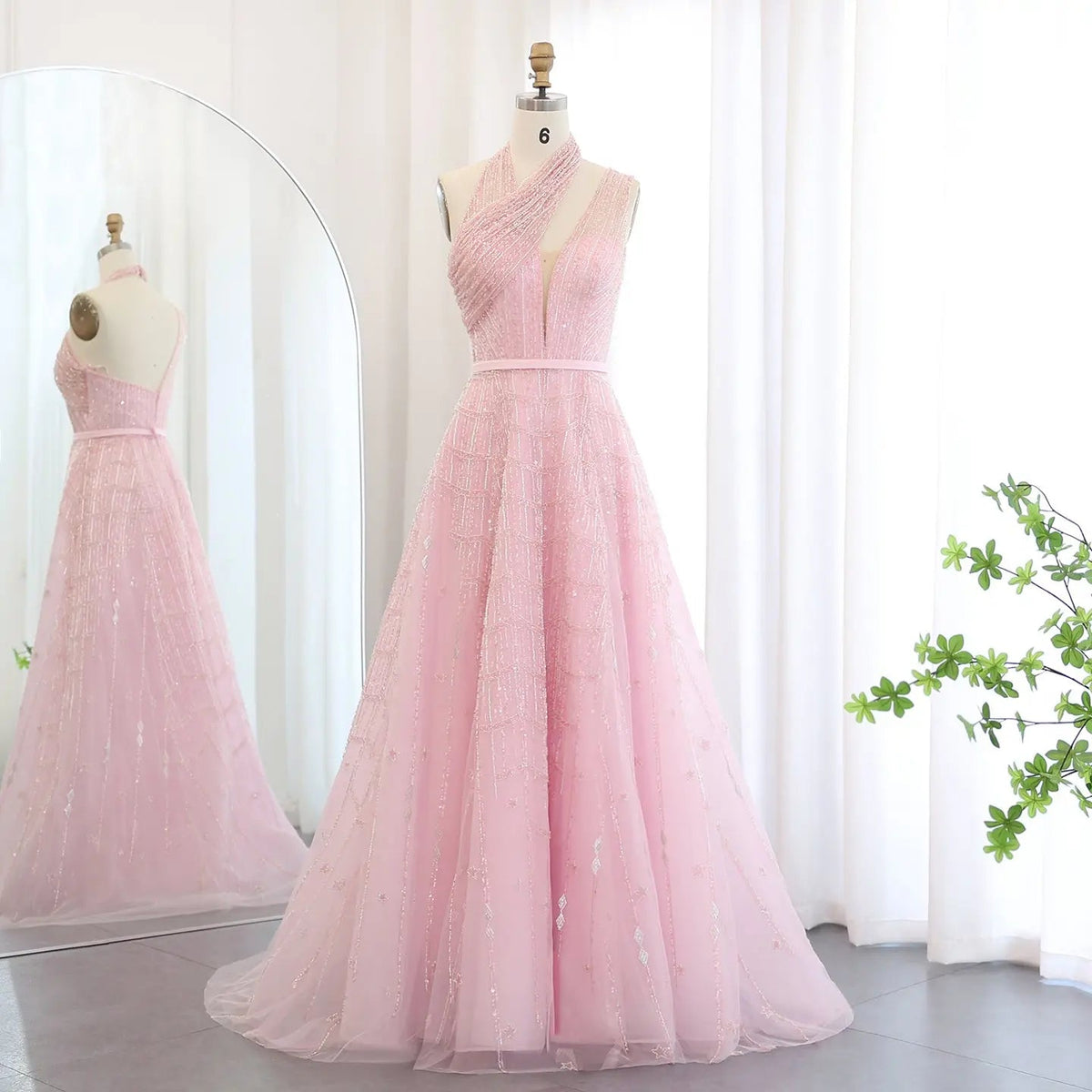 Luxury Beaded Lilac Halter One Shoulder Evening Dress SS329