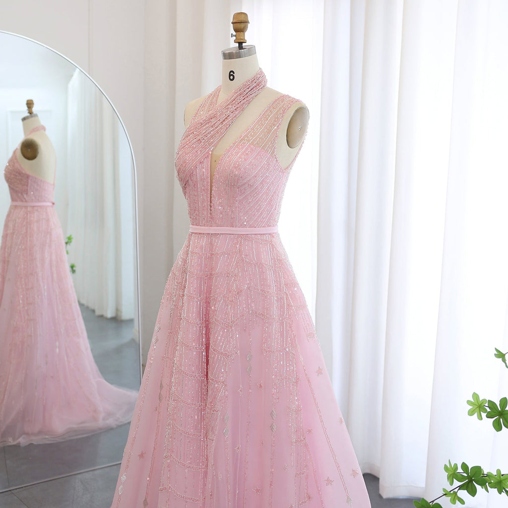 Luxury Beaded Lilac A-Line Long Evening Dress SS329
