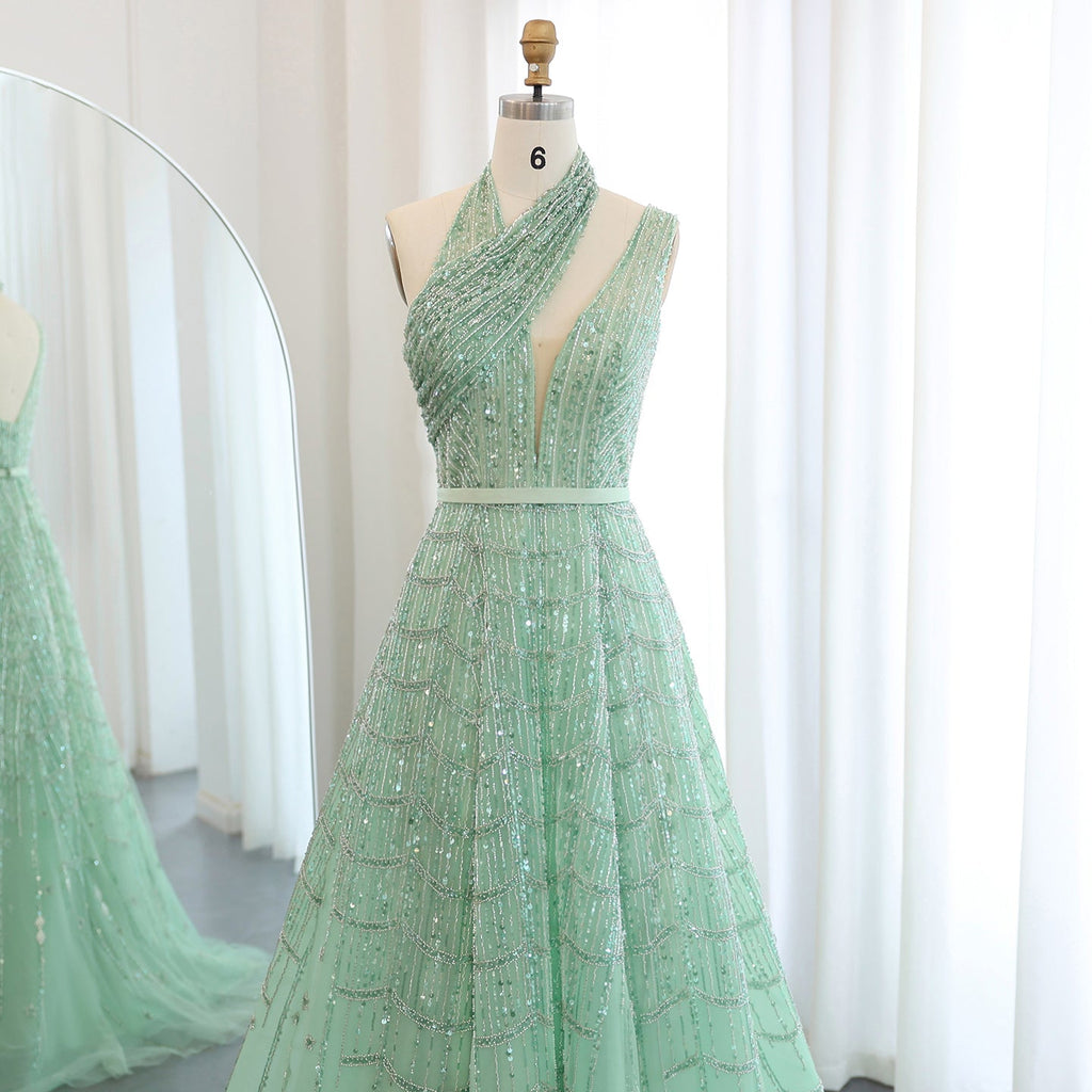 Luxury Beaded Lilac A-Line Long Evening Dress SS329
