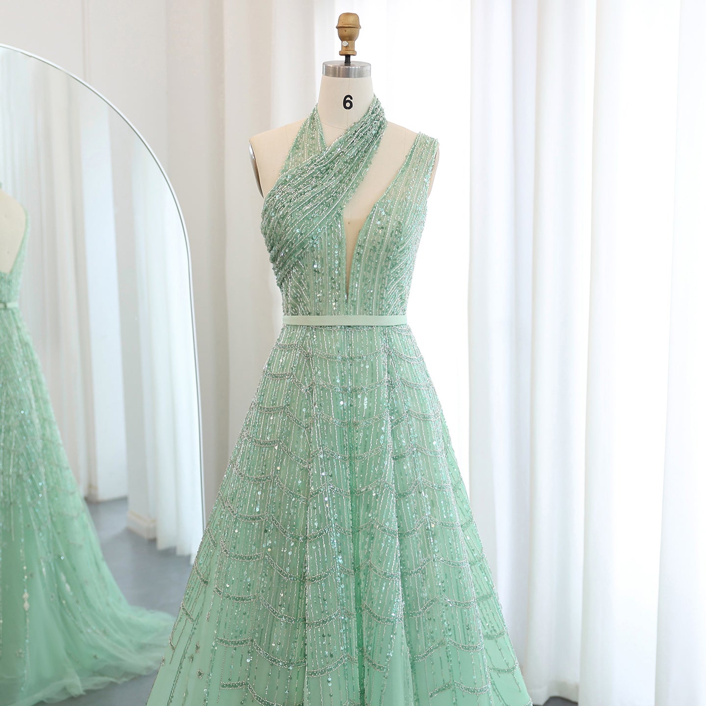 Luxury Beaded Lilac A-Line Long Evening Dress SS329