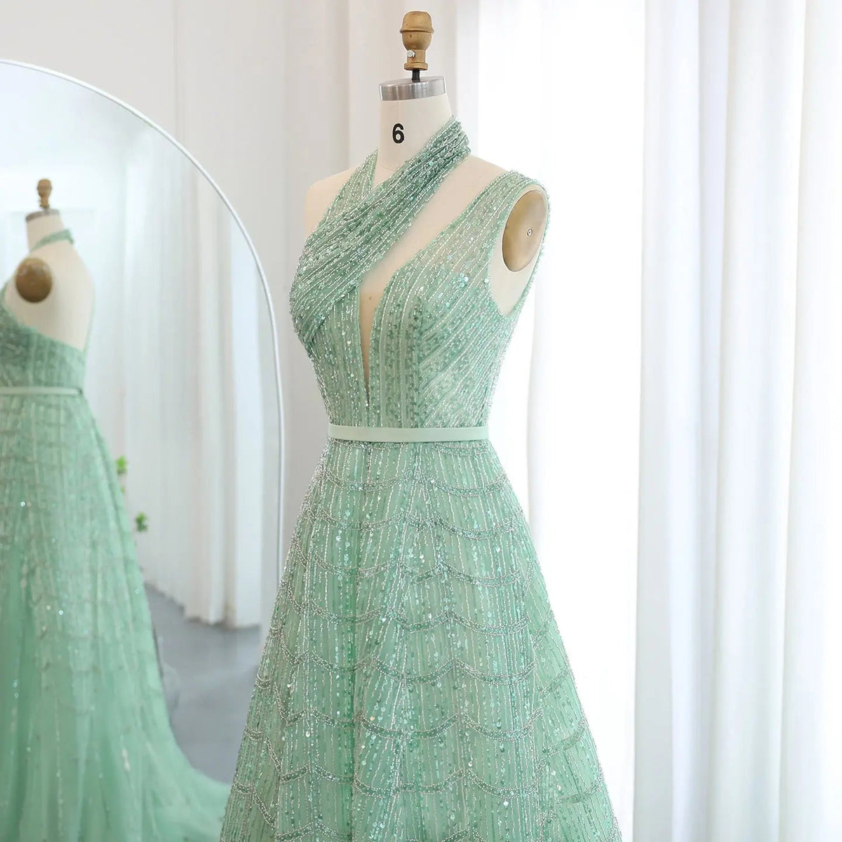 Luxury Beaded Lilac Halter One Shoulder Evening Dress SS329