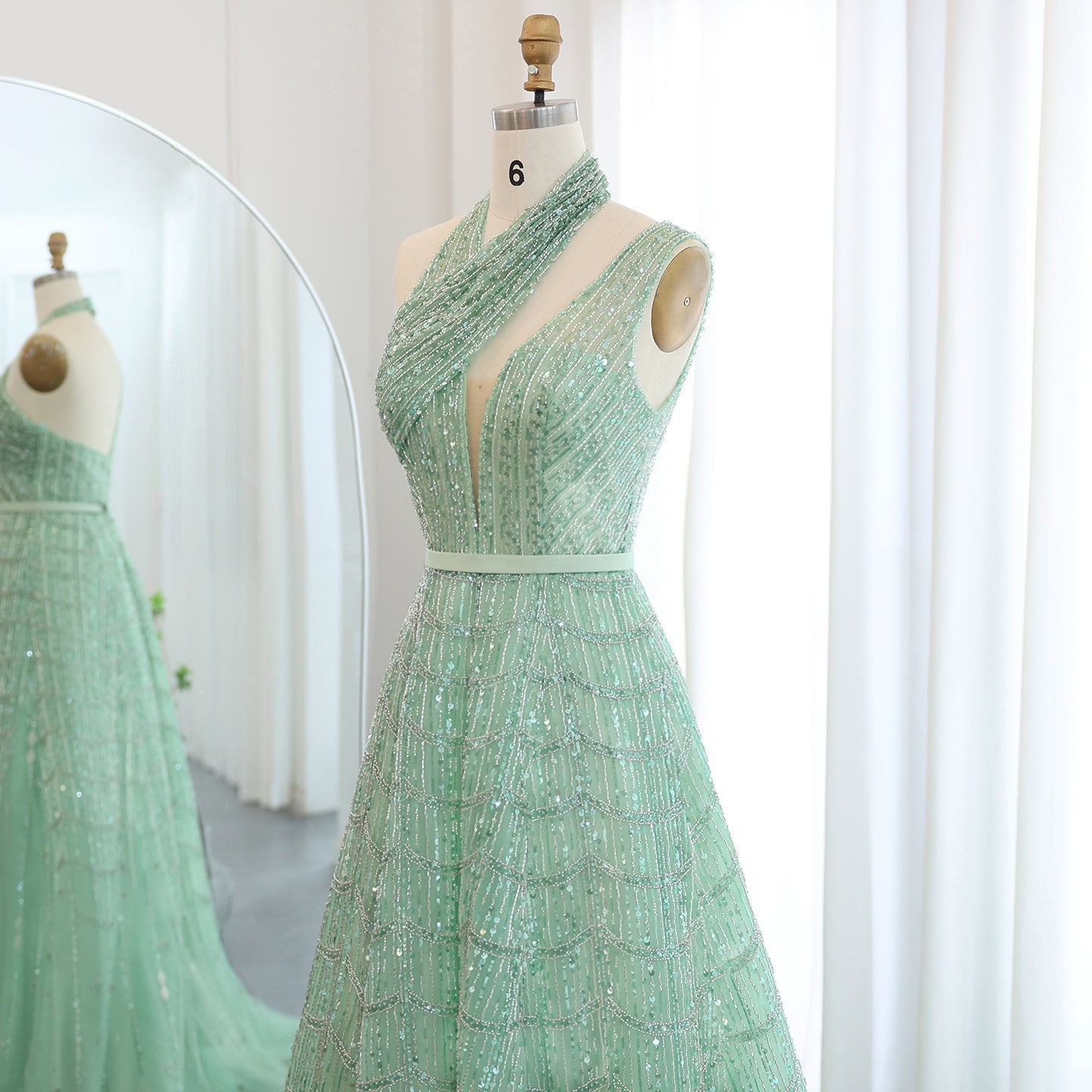 Luxury Beaded Lilac A-Line Long Evening Dress SS329