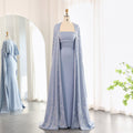 Elegant Beaded Blue Mermaid Evening Dress with Cape Sleeves SS407