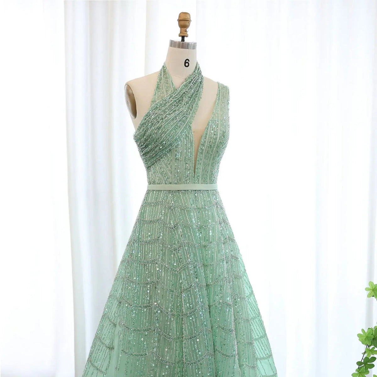 Luxury Beaded Lilac Halter One Shoulder Evening Dress SS329