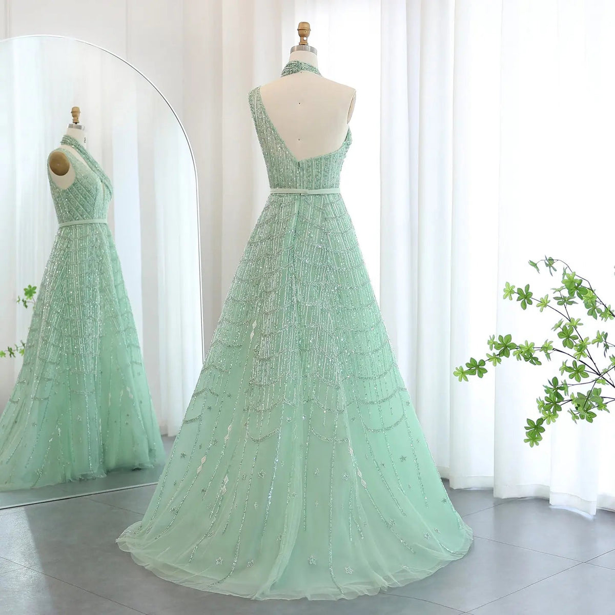 Luxury Beaded Lilac Halter One Shoulder Evening Dress SS329