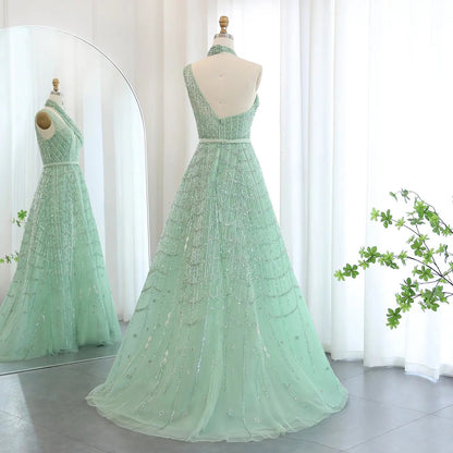 Luxury Beaded Lilac Halter One Shoulder Evening Dress SS329