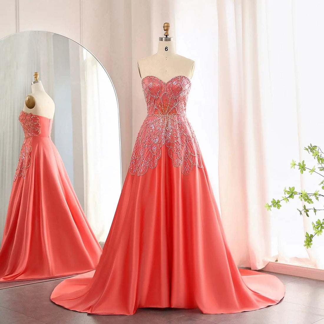 Luxury Beaded Butterfly Pink Strapless Evening Dress SS467