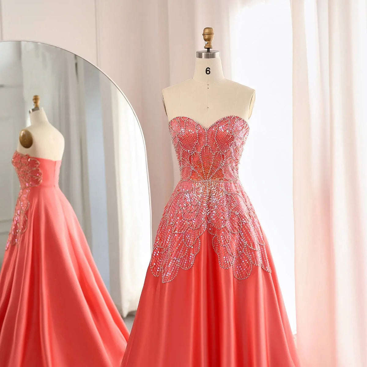 Luxury Beaded Butterfly Pink Strapless Evening Dress SS467