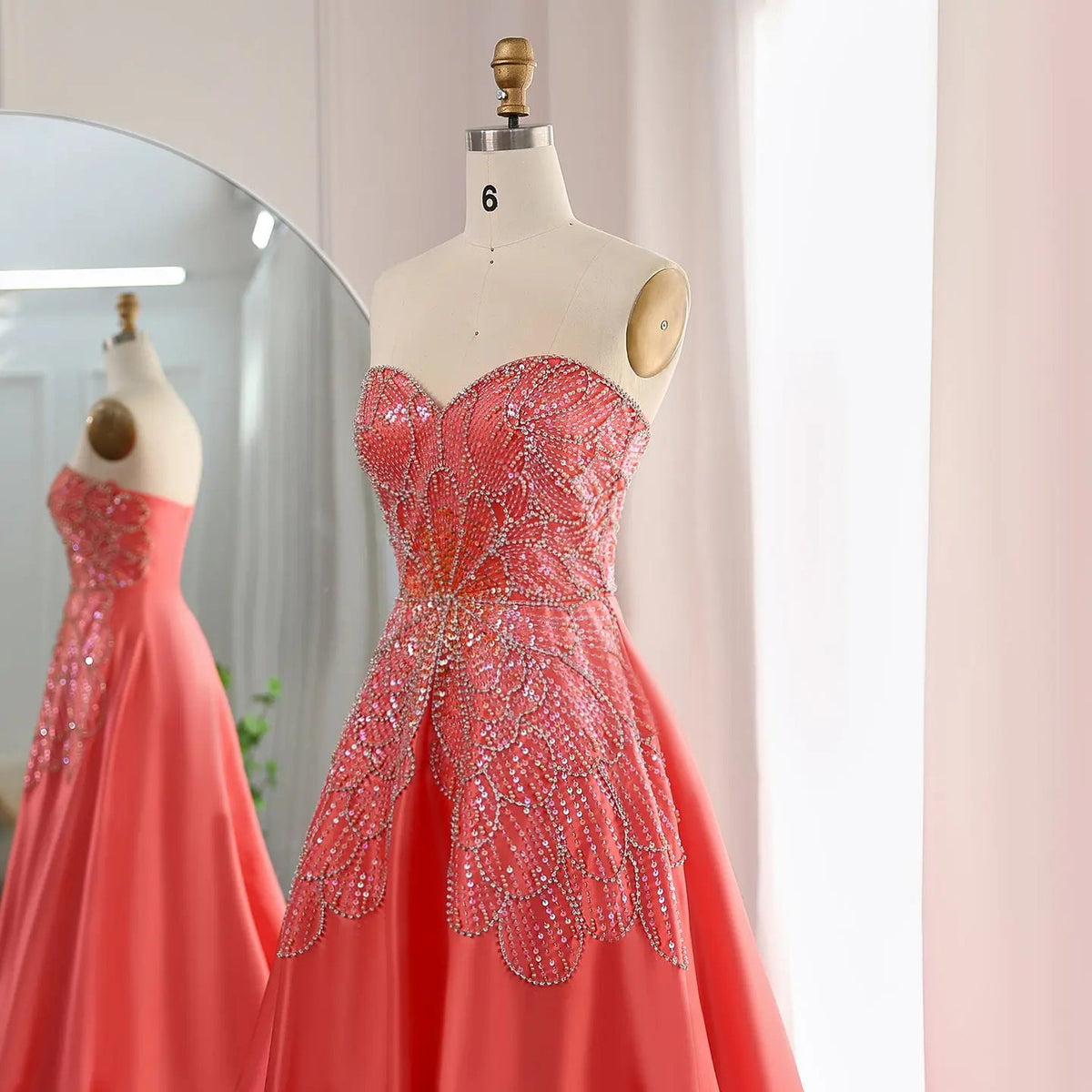 Luxury Beaded Butterfly Pink Strapless Evening Dress SS467