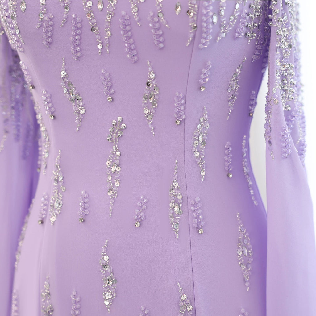 Luxury Beaded Lilac Mermaid Evening Dress with Cape Sleeves SS448