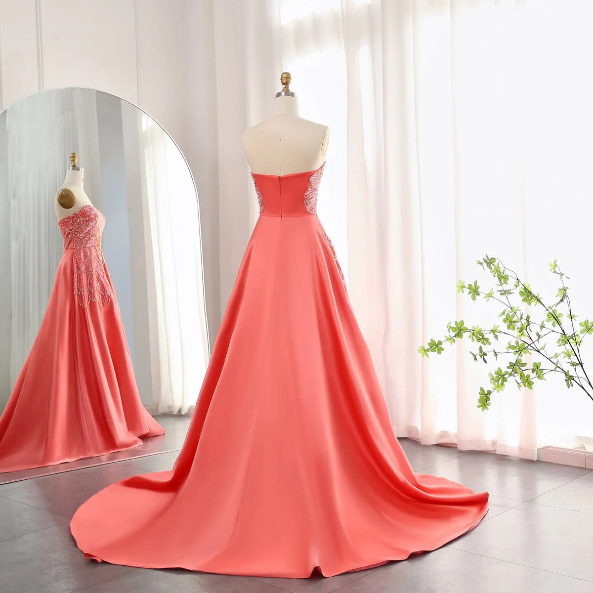 Luxury Beaded Butterfly Pink Strapless Evening Dress SS467