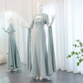 Luxury Beaded Sage Green Mermaid Evening Dress with Cape Sleeves SS424