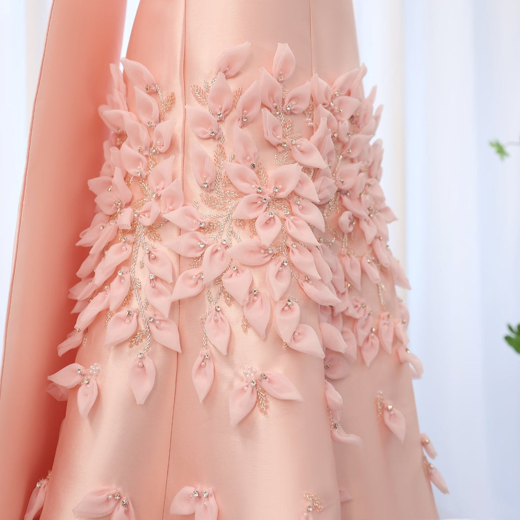 Luxury 3D Leaves Blush Pink Mermaid Evening Dress with Cape SS463