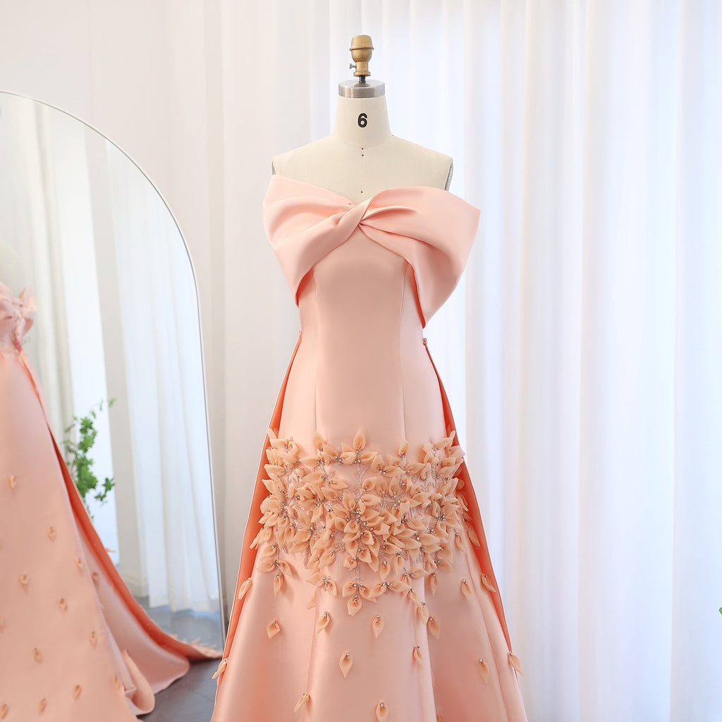 Luxury 3D Flowers Blush Pink Satin Mermaid Evening Dress SS464