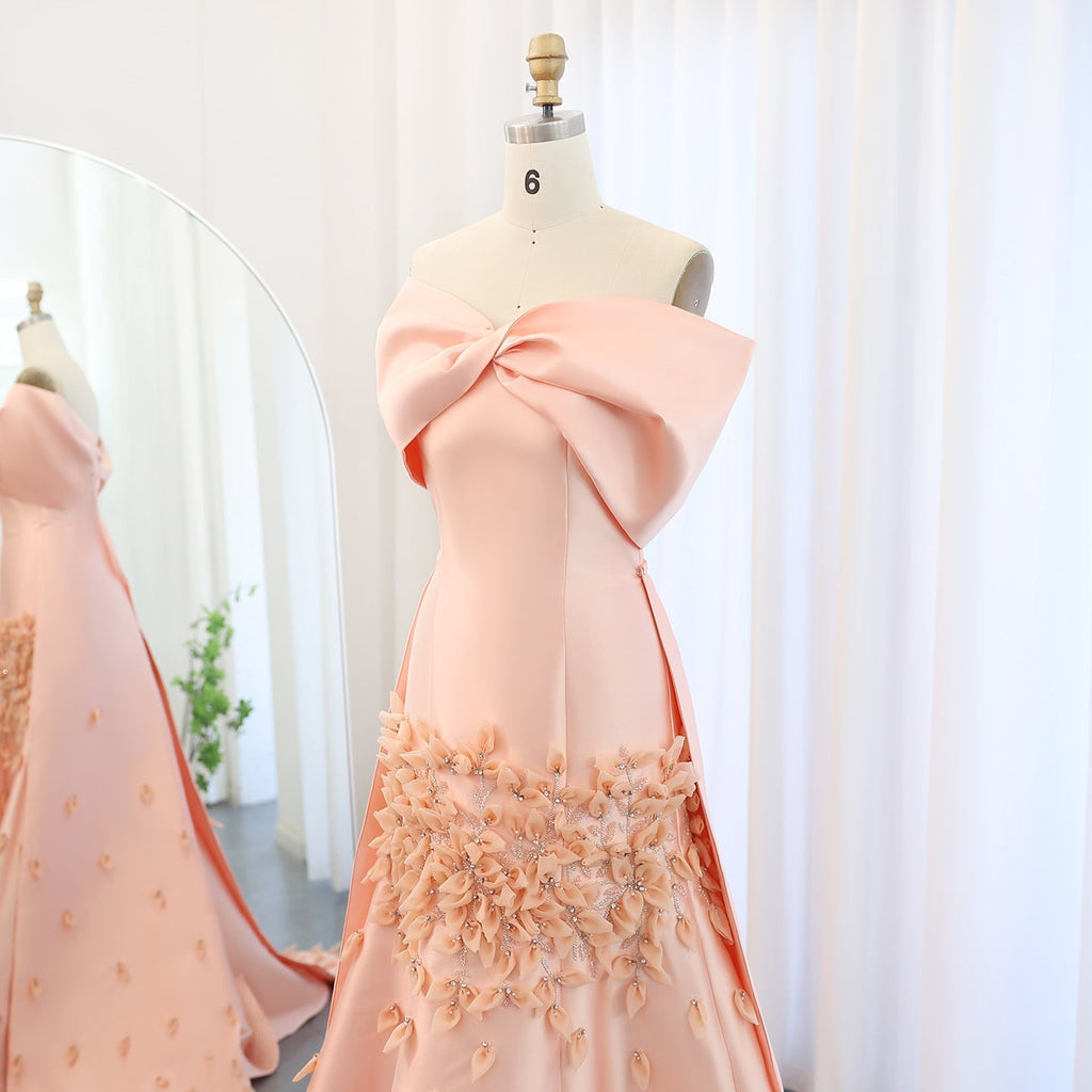 Luxury 3D Flowers Blush Pink Satin Mermaid Evening Dress SS464