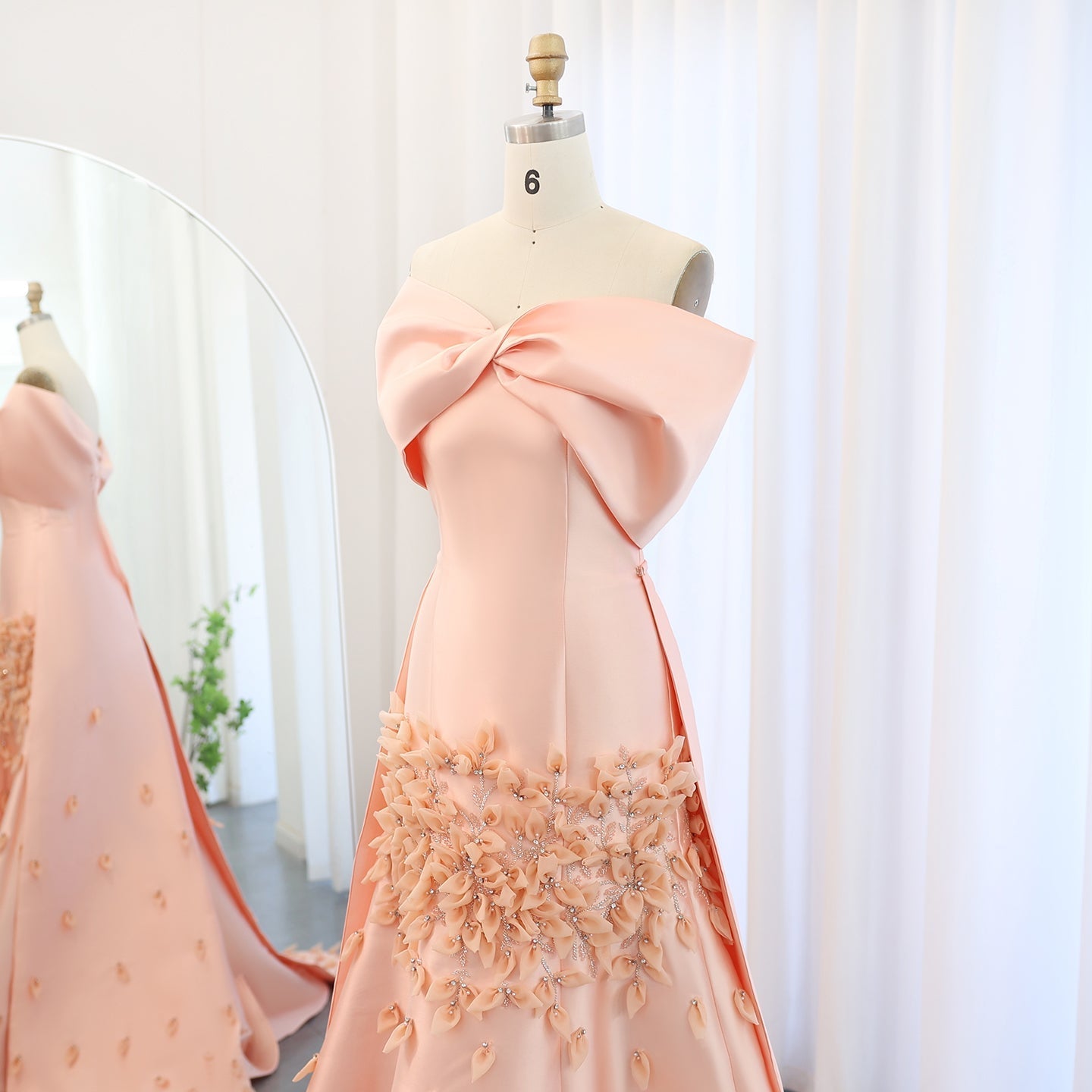 Luxury 3D Flowers Blush Pink Satin Mermaid Evening Dress SS464
