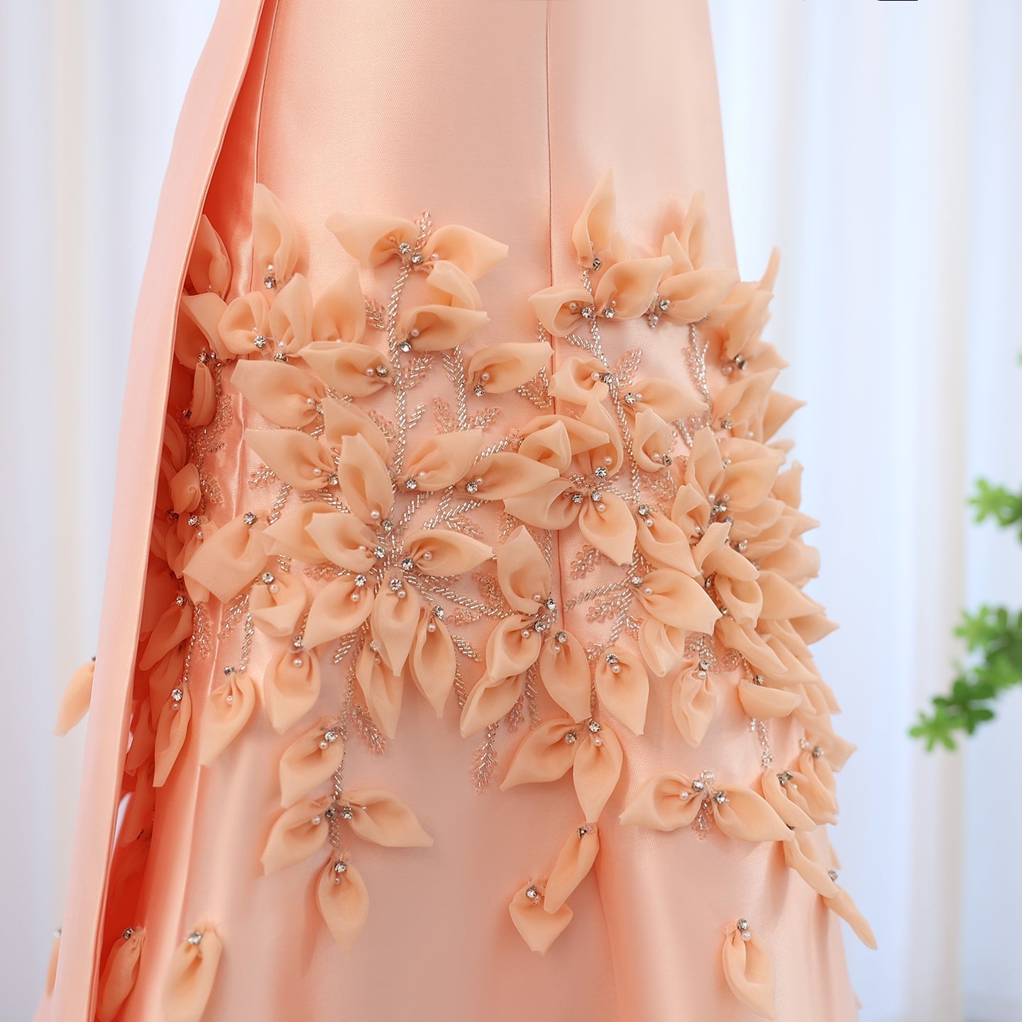 Luxury 3D Flowers Blush Pink Satin Mermaid Evening Dress SS464