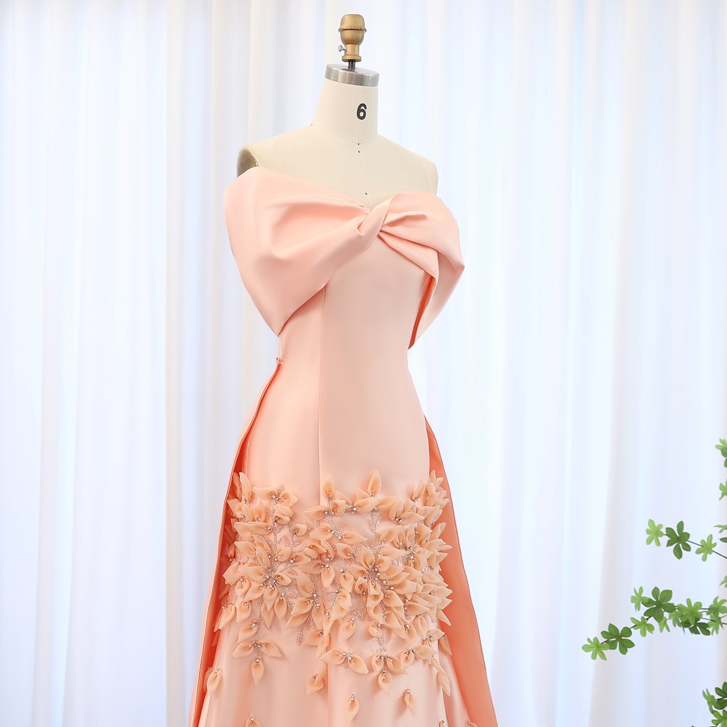 Luxury 3D Flowers Blush Pink Satin Mermaid Evening Dress SS464