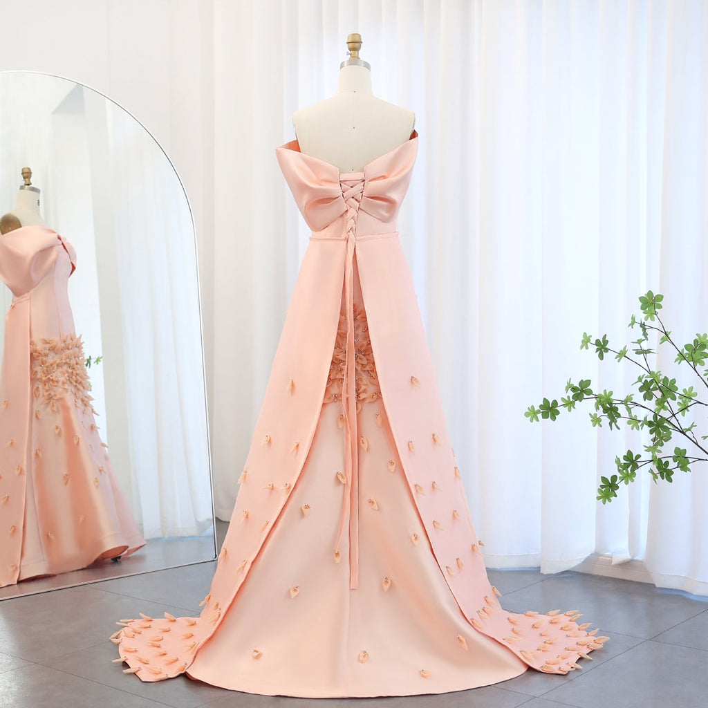 Luxury 3D Flowers Blush Pink Satin Mermaid Evening Dress SS464